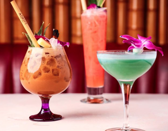 tropical drinks with bamboo backdrop