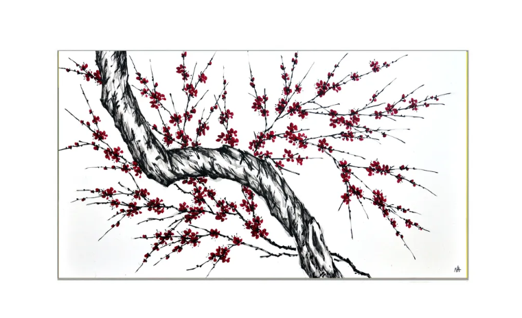 Drawing of cherry blossoms with color