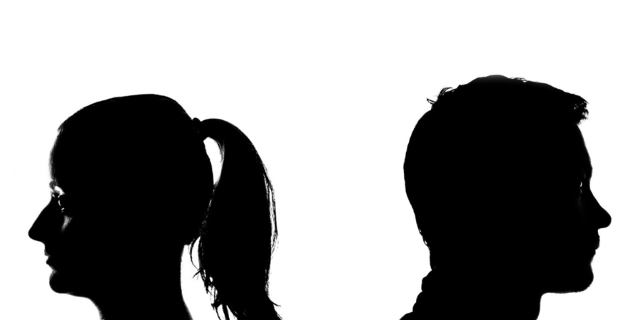 couple facing away from each other in silhouette